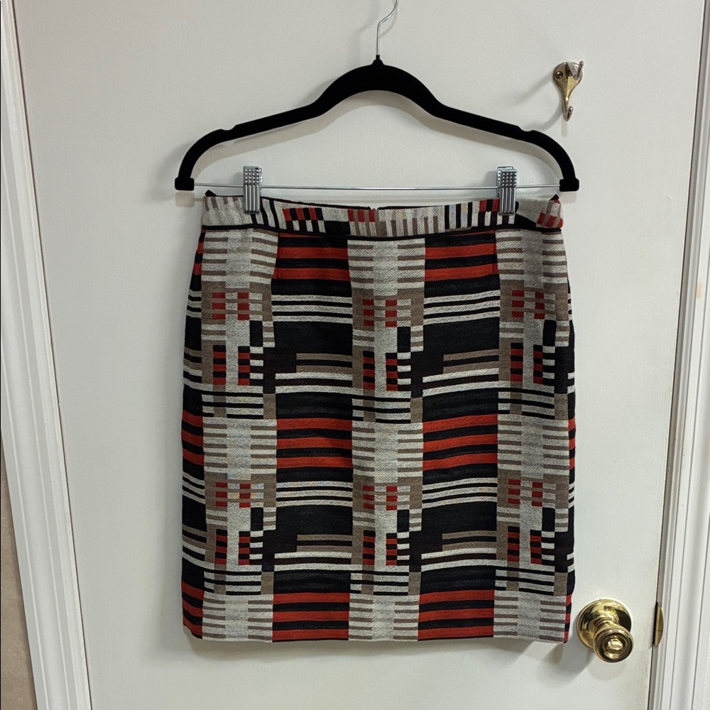 Hugo Boss Geometric Pencil Skirt in Red, Black & Cream Sz 6